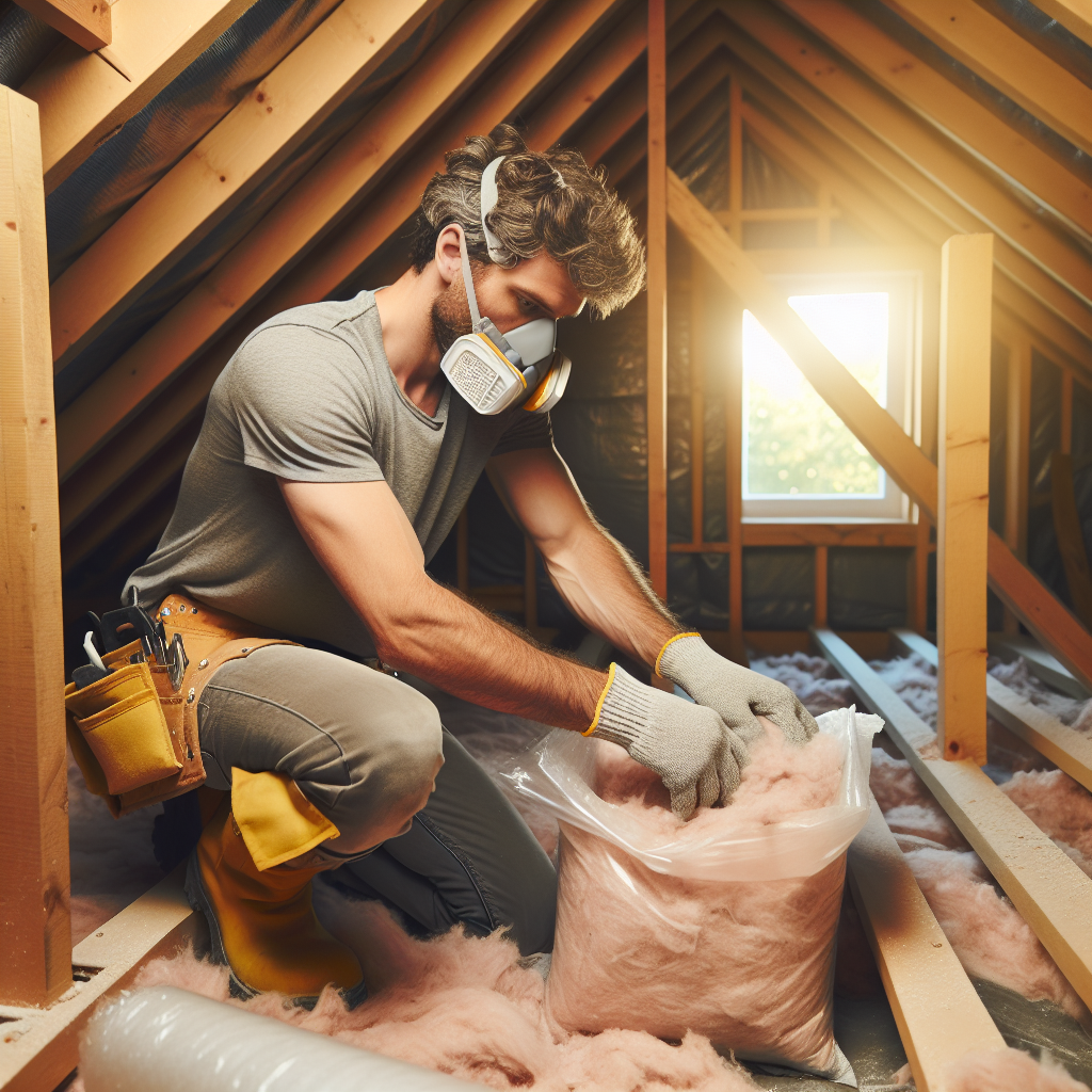 Handwerker beim Dämmen des Dachgeschosses