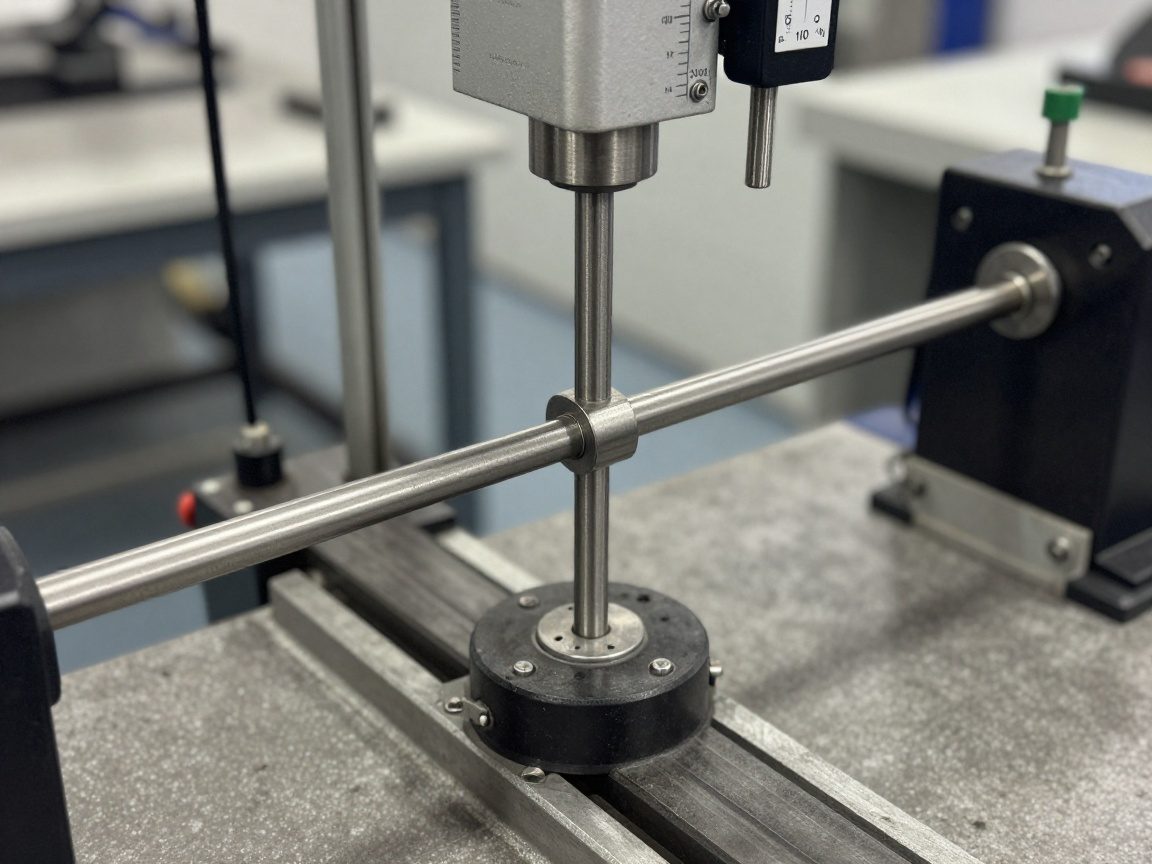 Detailaufnahme einer Zugprüfmaschine, die ein Stahlrohr zieht; Messzähler und Lastzelle sichtbar in einem Werkstatt-Setting