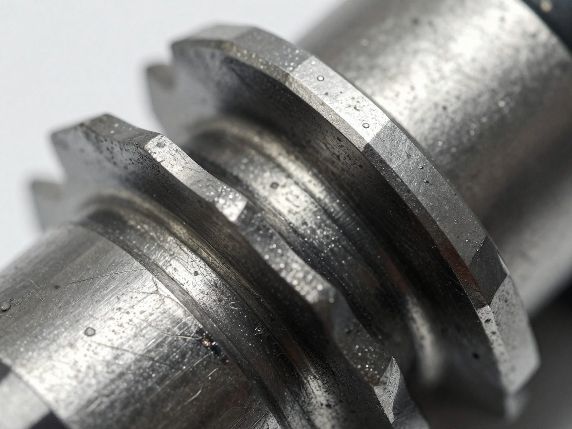 Nahaufnahme eines Edelstahlzahnradteils unter dem Mikroskop, zeigt feine Oberflächenstruktur und Mikrokracks