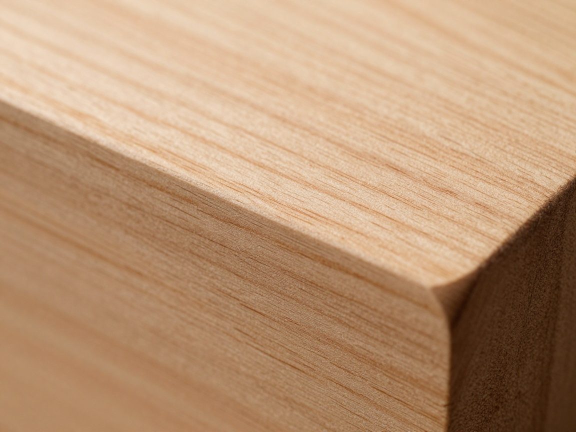 Makroaufnahmen eines Birkenholzblocks mit feinem, gleichmäßigen Maserungsprofil und hellbrauner Farbe, ideal für präzises Drechseln