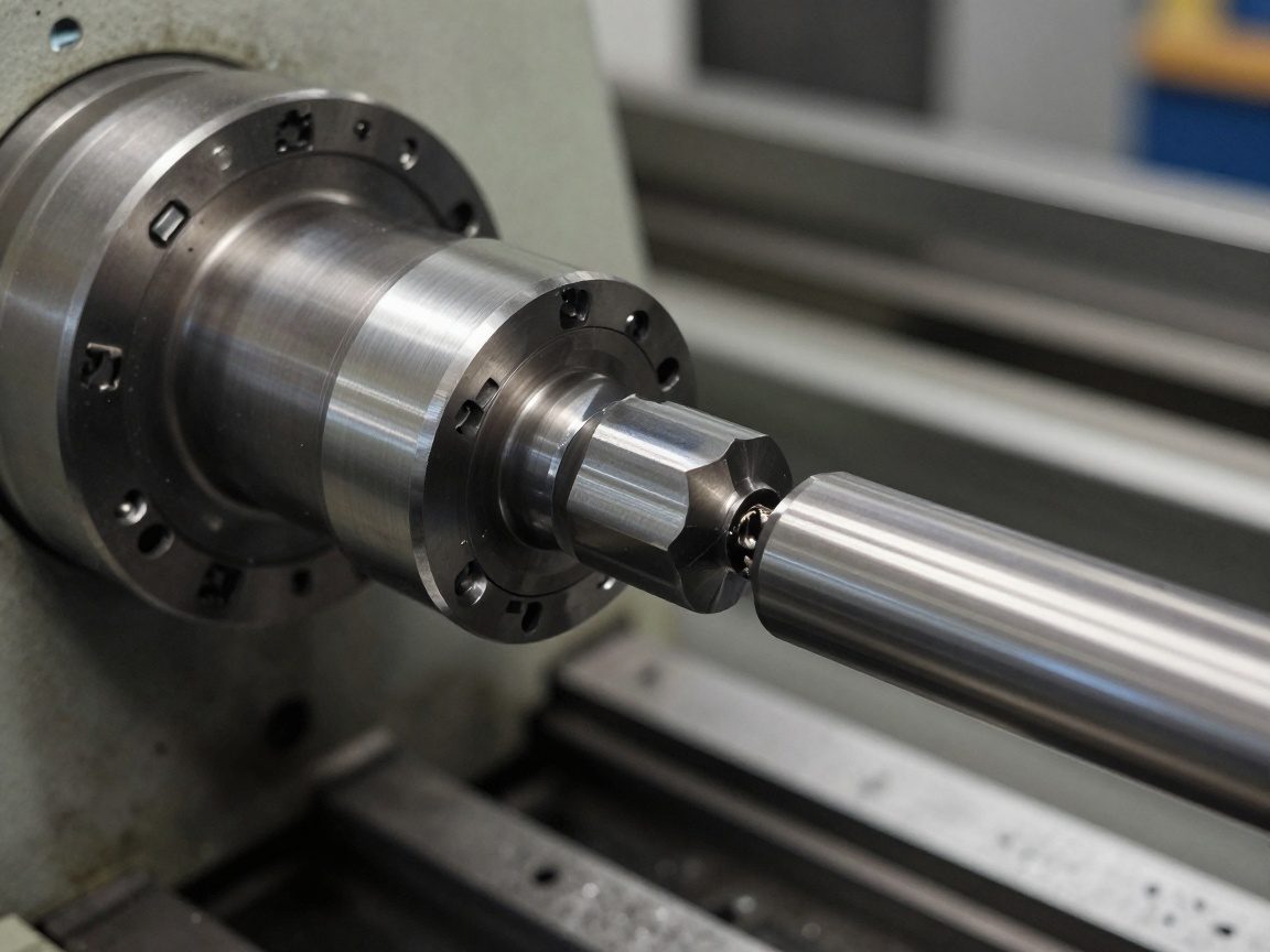 Detailansicht eines Hochgeschwindigkeitsstahl-Drehtools, der in ein rotes Metallstück auf einer Drehbank schneidet – Fokus auf Werkzeugschnitt und Chipfluss