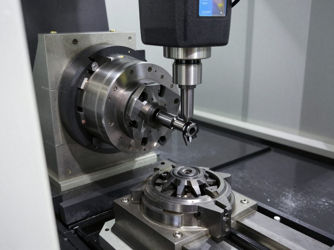 CNC-Drehzentrum mit automatischem Werkzeugwechsler, der einen neuen Fräser aufnimmt – Turm, Spannvorrichtung und Sicherheitsabdeckung im Fokus