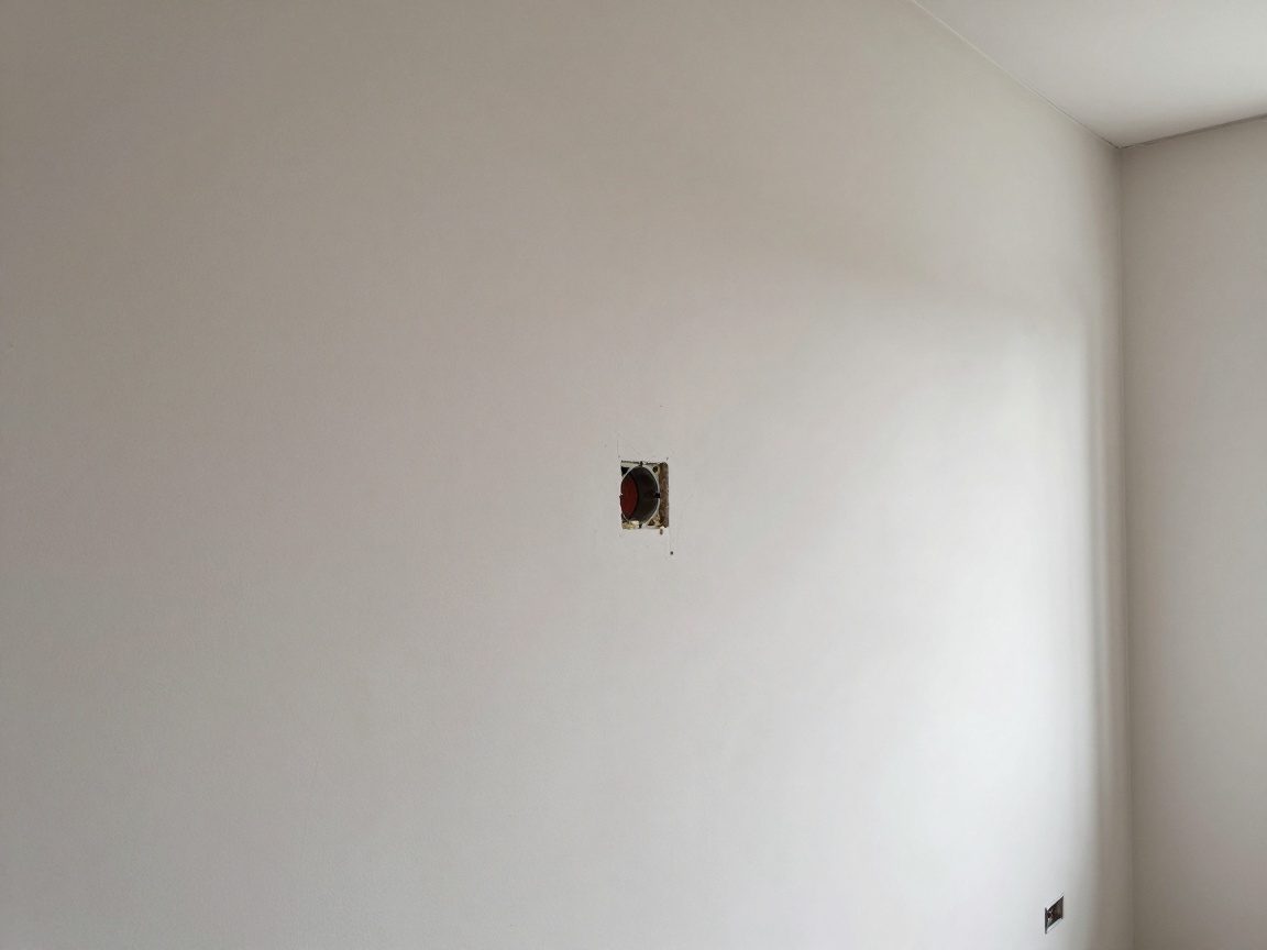 Innenansicht eines Wands mit offener Schamleinöffnung, in der eine Unterputzdose eingesetzt wird, umgeben von wenig Mörtel