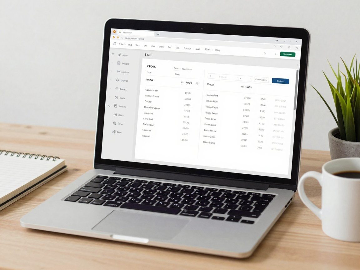 Laptop-Bildschirm zeigt Software zur Angebotserstellung für Raumausstatter, umgeben von Notizbuch, Kaffeetasse und Pflanze