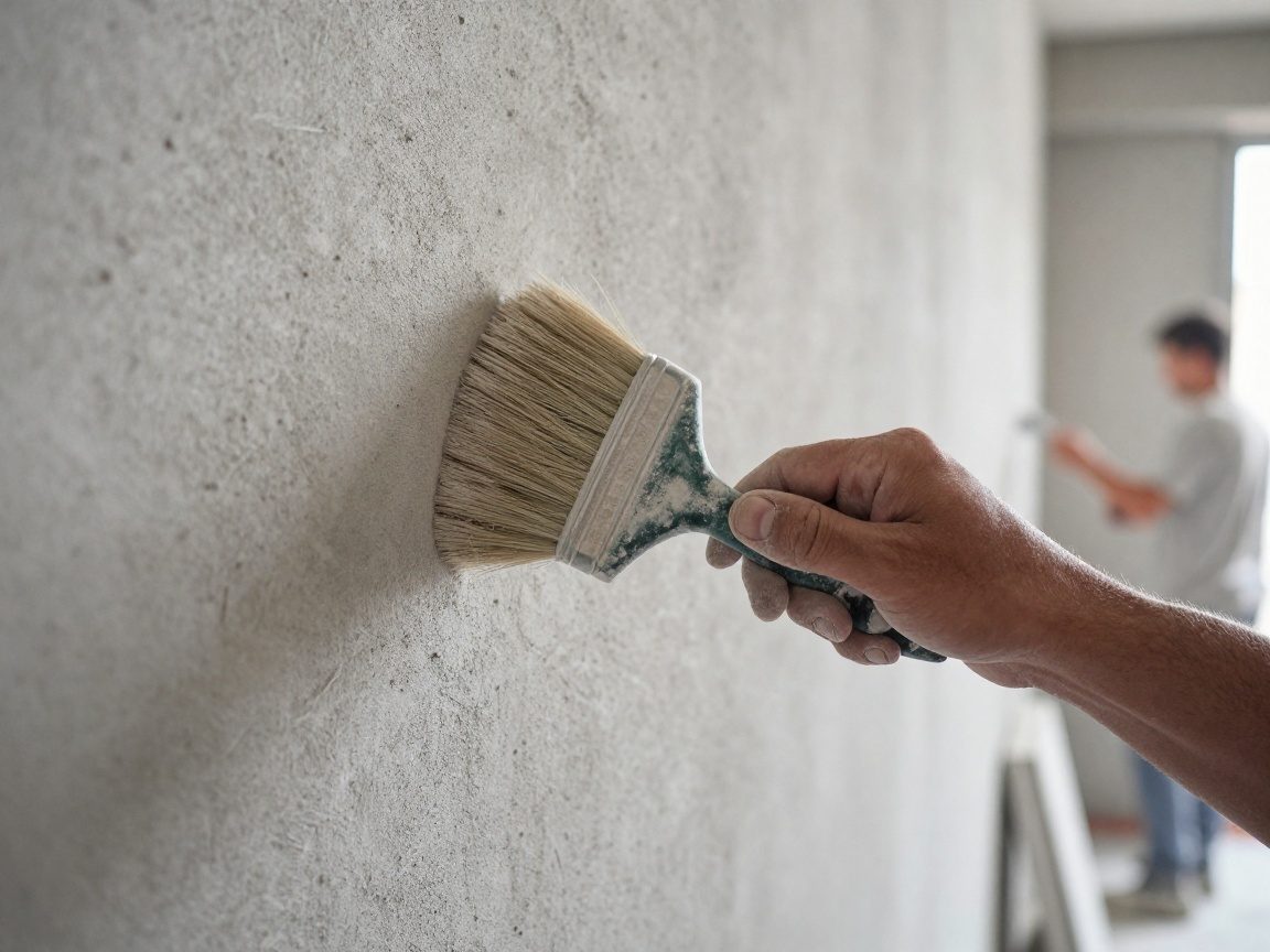 Hand eines Gippers, die feinen Staubpartikel von einer Betondecke wischt, Fokus auf Textur und Schmutzflecken